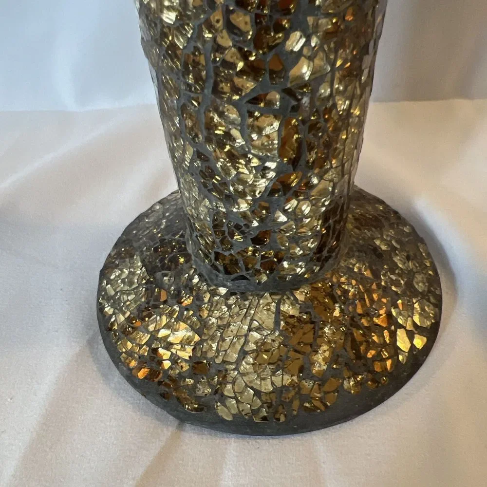 Vintage Tall Mosaic Gold Glass Crackle Vase - Flaw‎